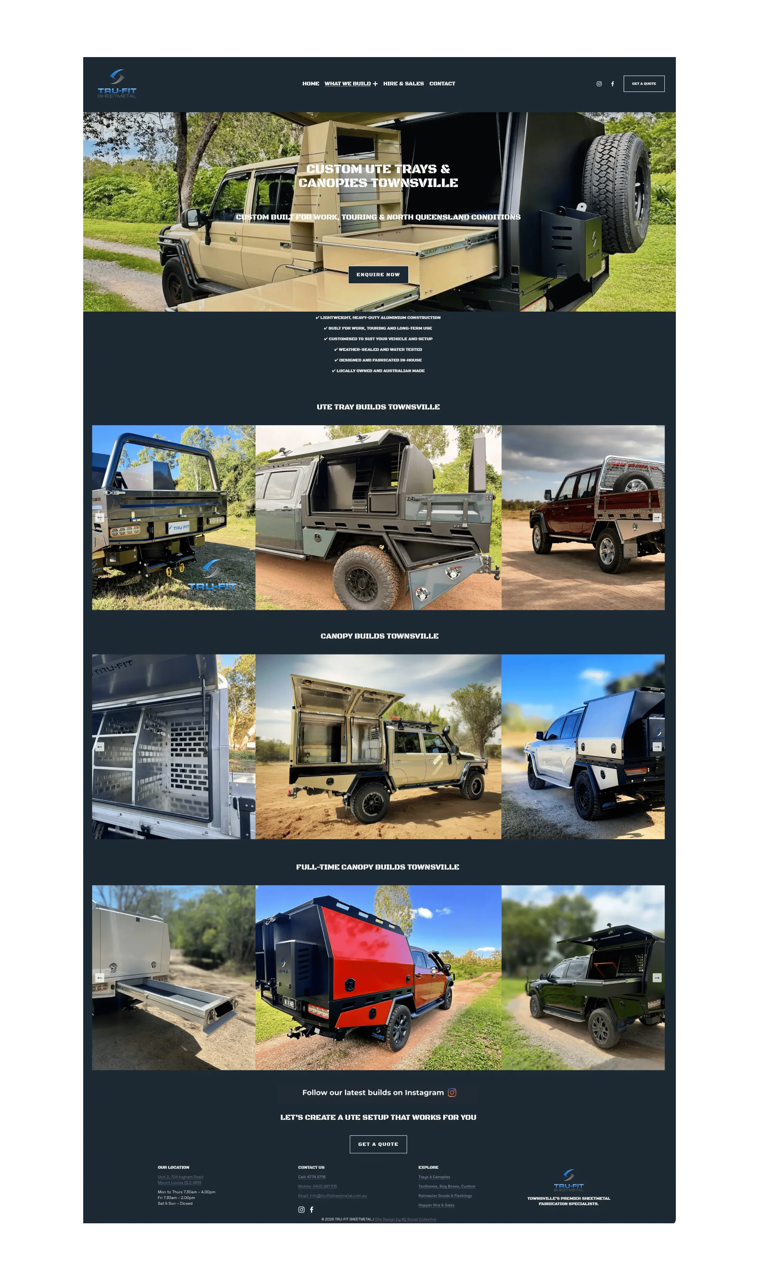Tru-Fit Sheetmetal website showcasing custom ute trays, canopies and fabrication projects