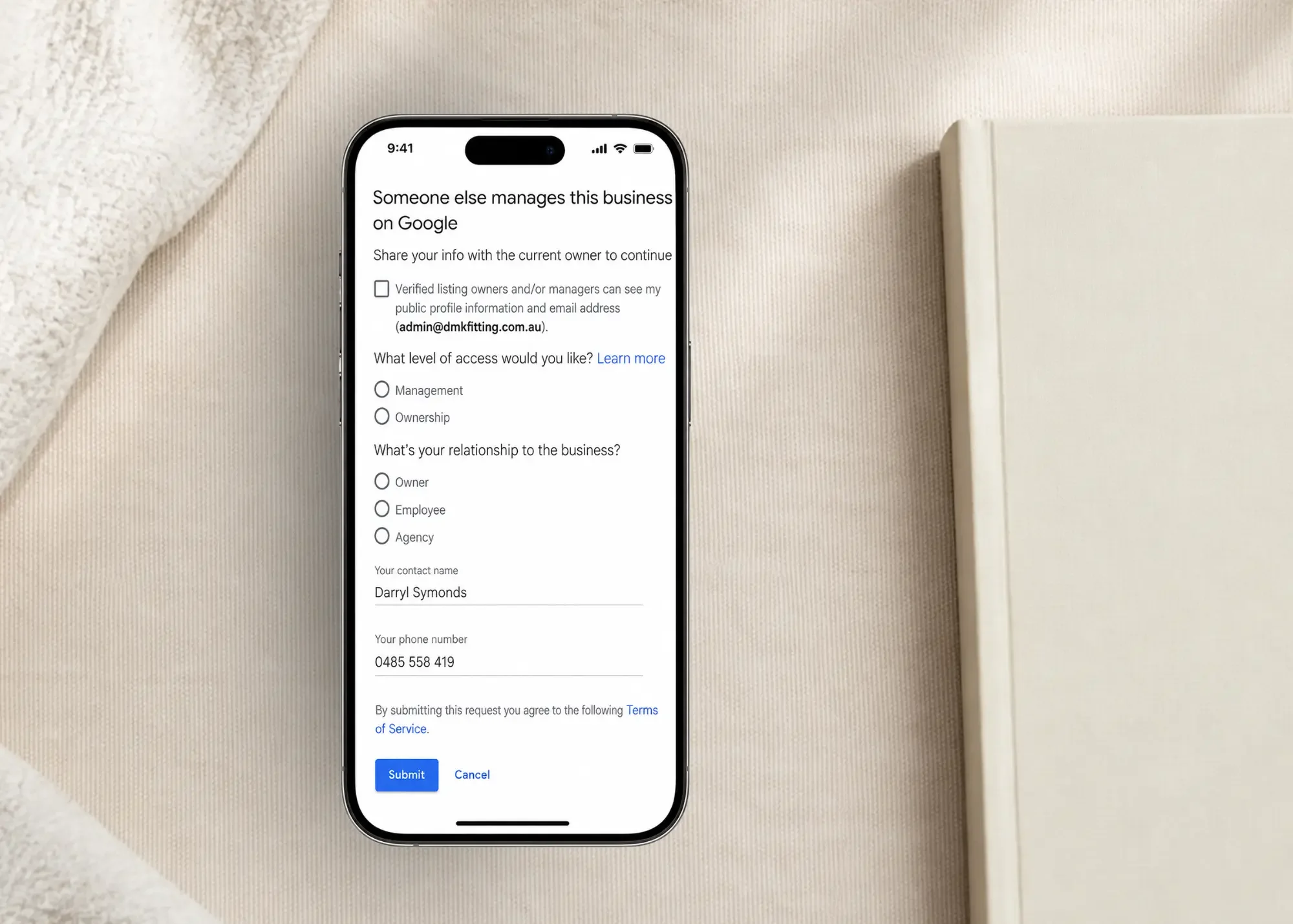 Business owner checking a Google Business Profile managed by another account