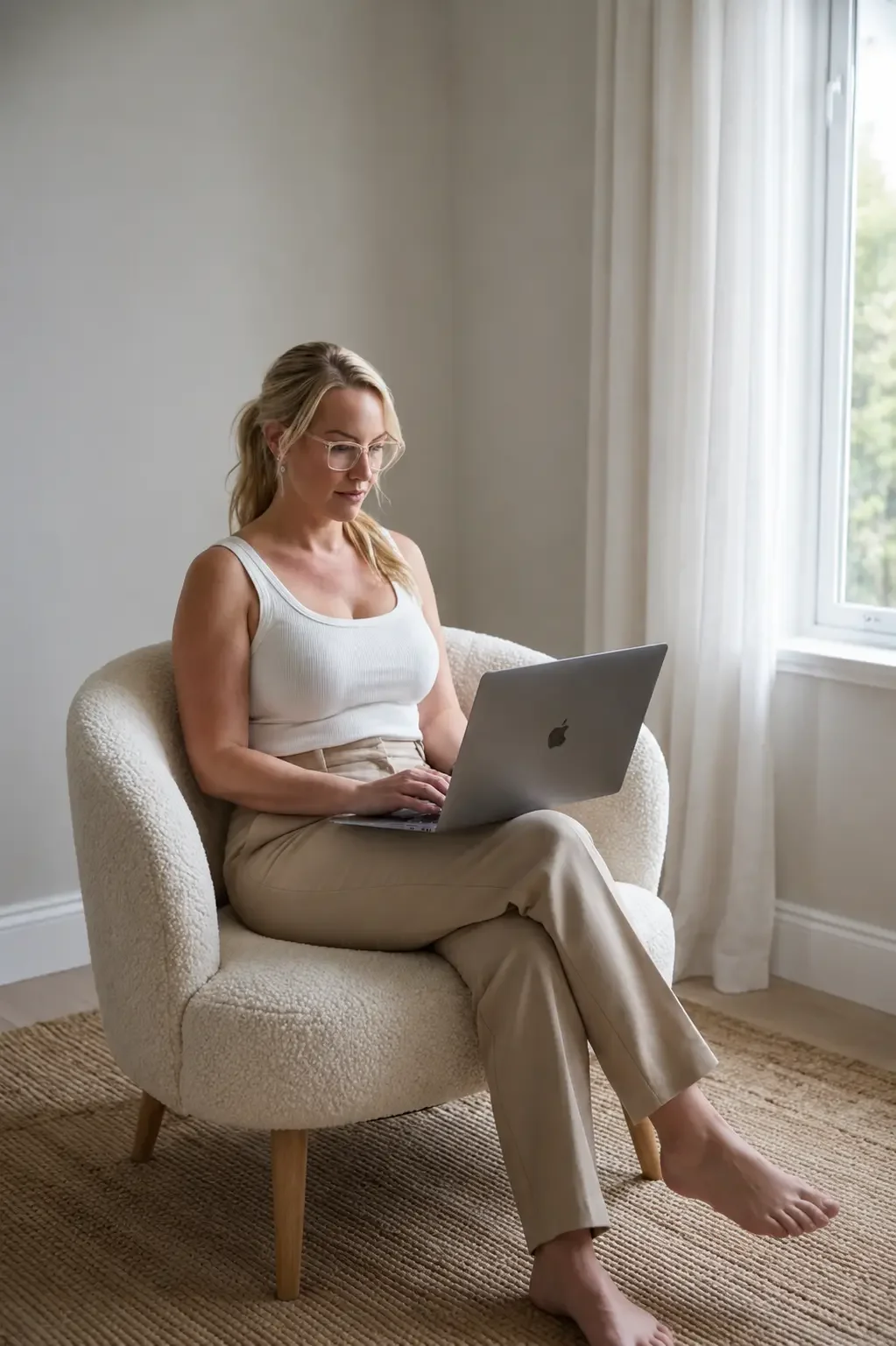 Marketing consultant in Townsville working on laptop in calm neutral office space for local business marketing and digital strategy