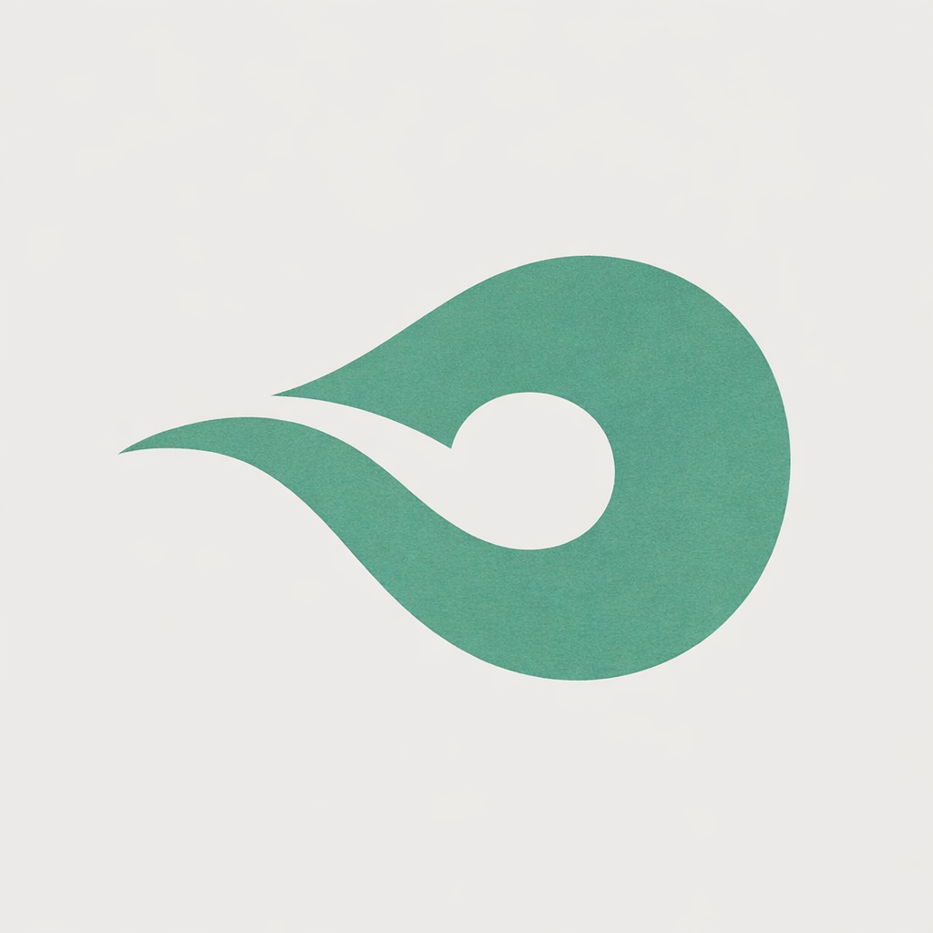 A stylized green wave logo on a white background.
