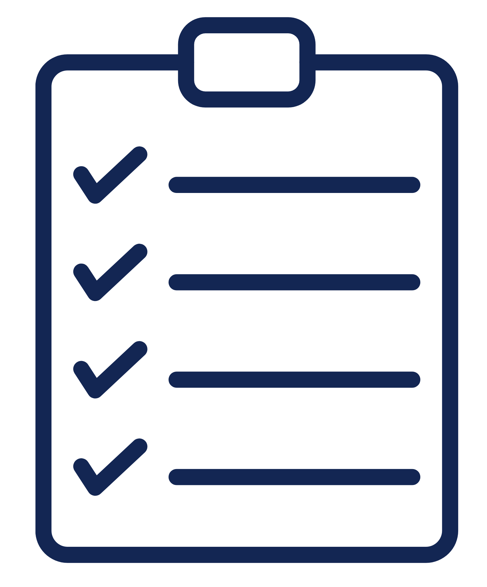 Outline of a clipboard with a checklist containing five items, each marked with a check.