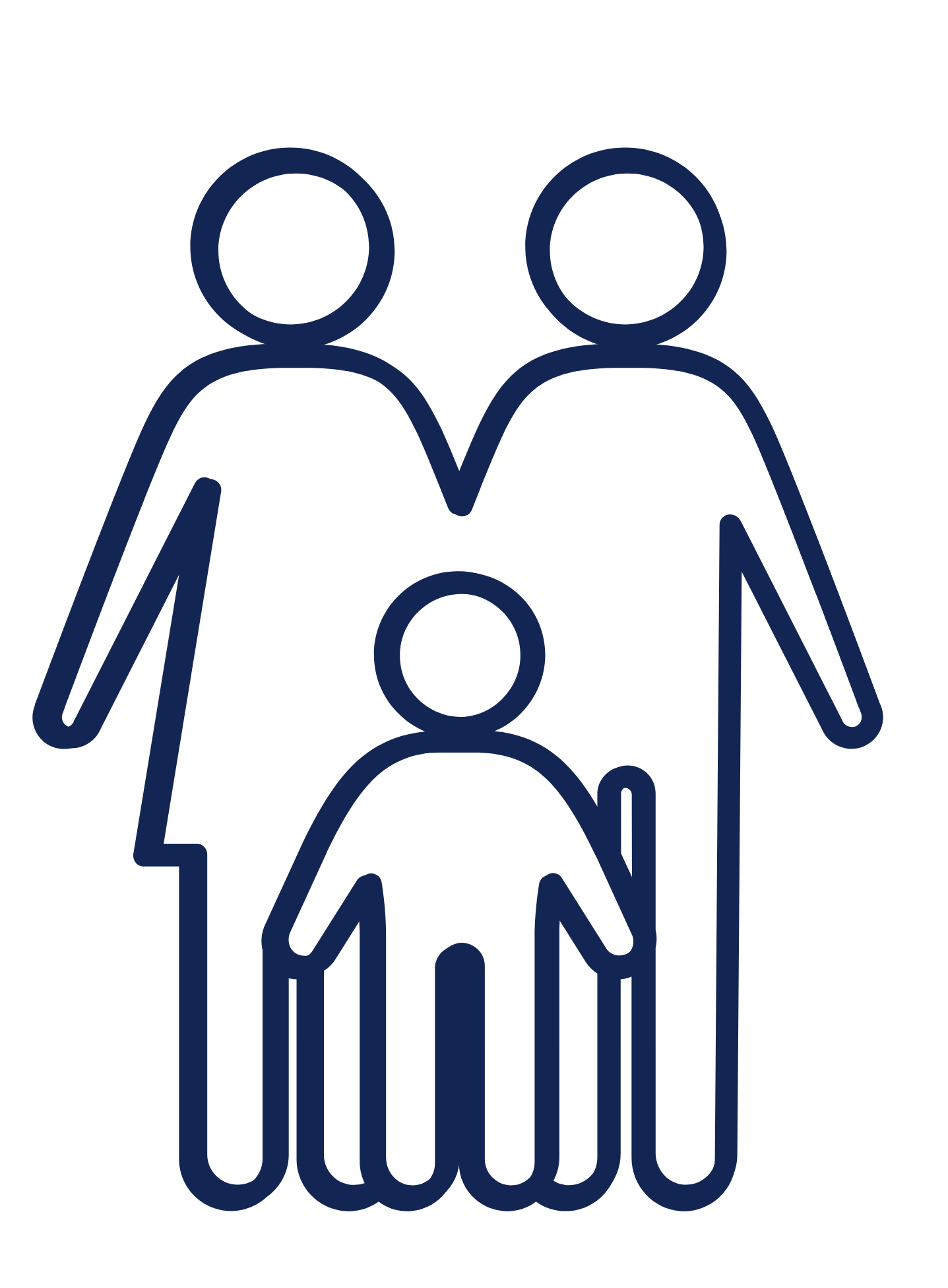 Icon of three people, one adult and two children, in a line.