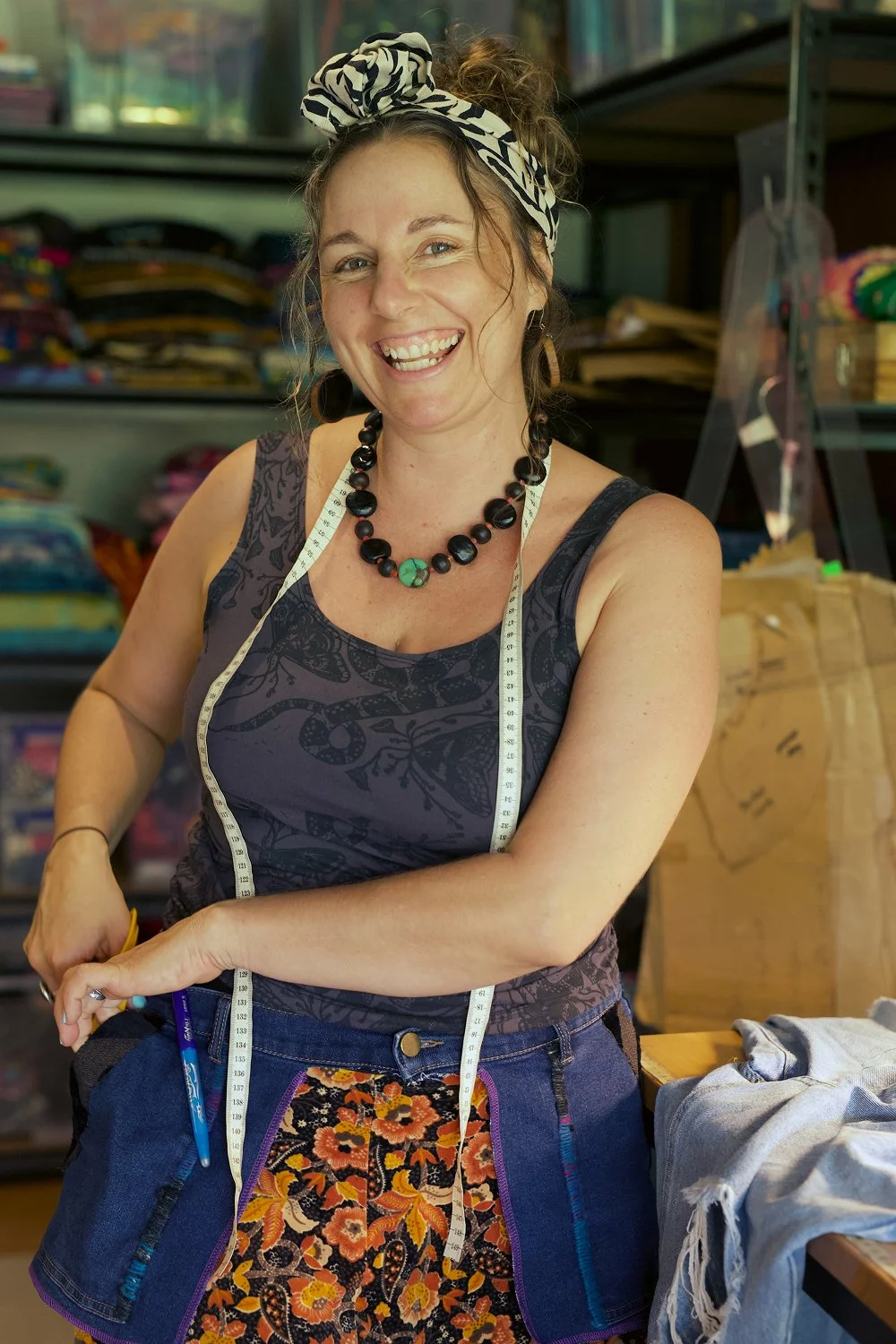 Corinne Wilson of Ragmaiden Repairs in her Northern Rivers garment repair studio