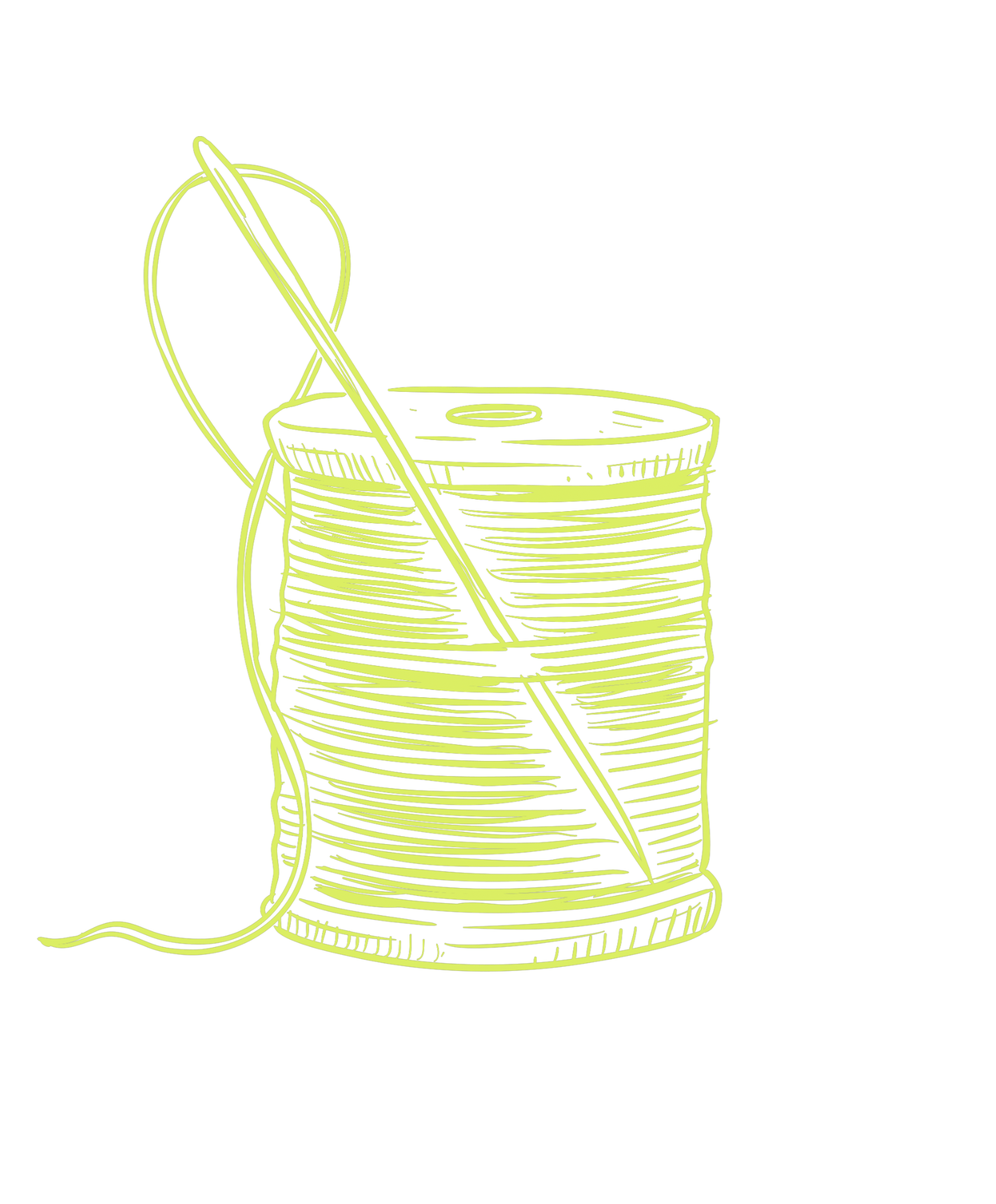 Thread spool illustration representing clothing repair, creative mending and sewing craftsmanship.