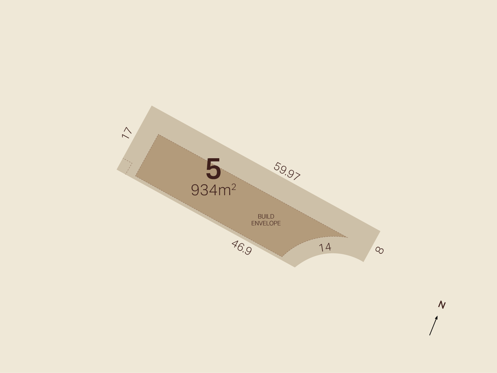Lot '5' 934 square meters, surrounded by a curved street