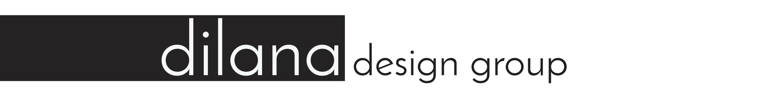 Logo of Dlana Design Group with a black background, featuring white lowercase text and a stylized design element.