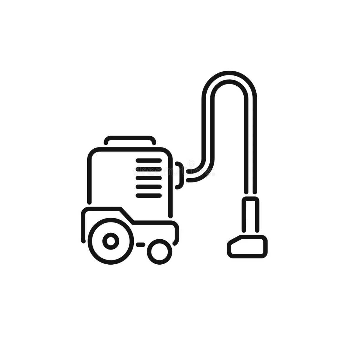Line drawing of a vacuum cleaner with a hose attached.
