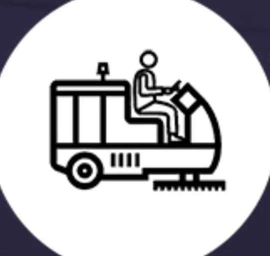 Icon of a person operating a street sweeper machine.