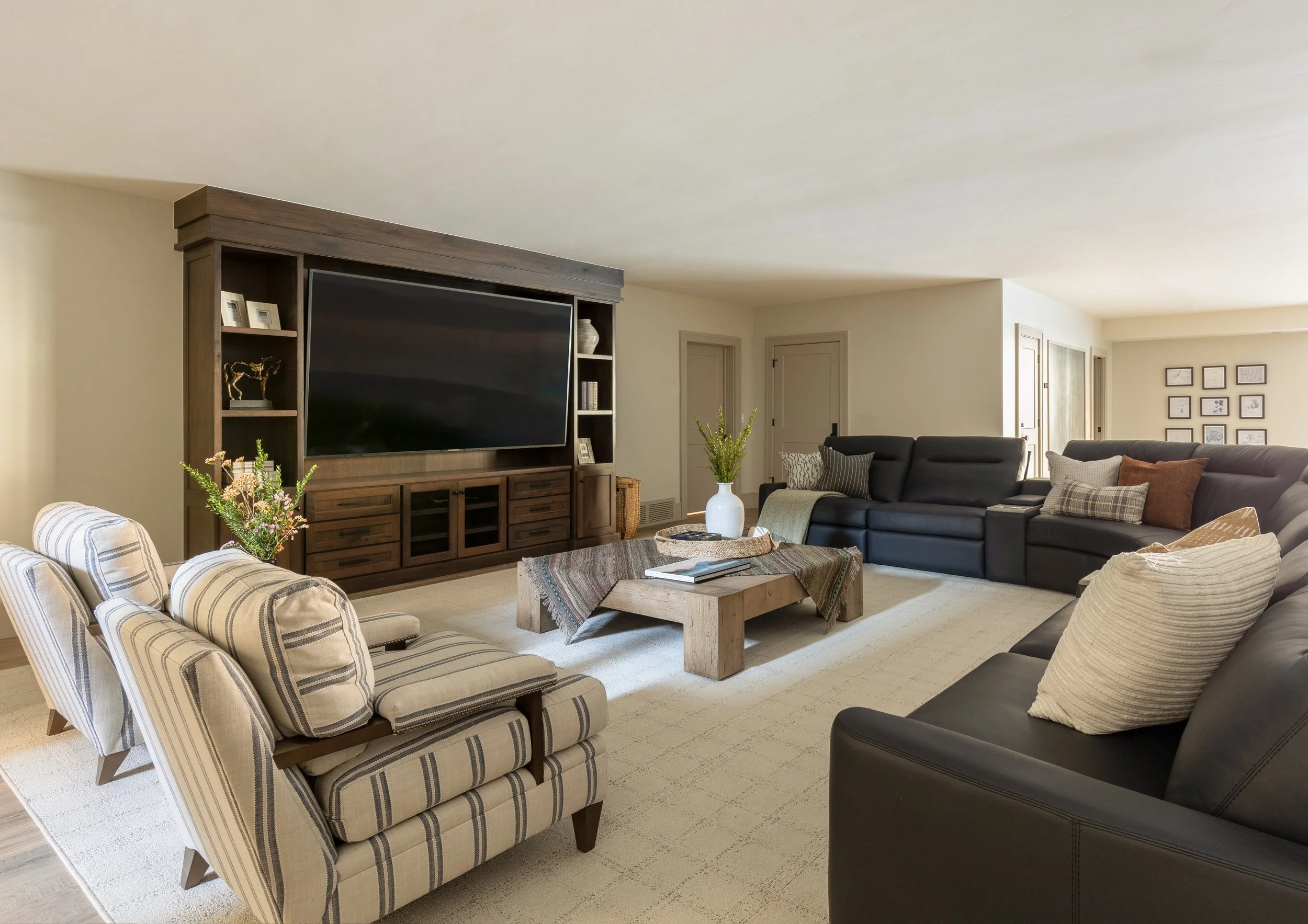 Cozy Basement Remodel | Entertainment Center, Guest Bedroom, and Bathroom