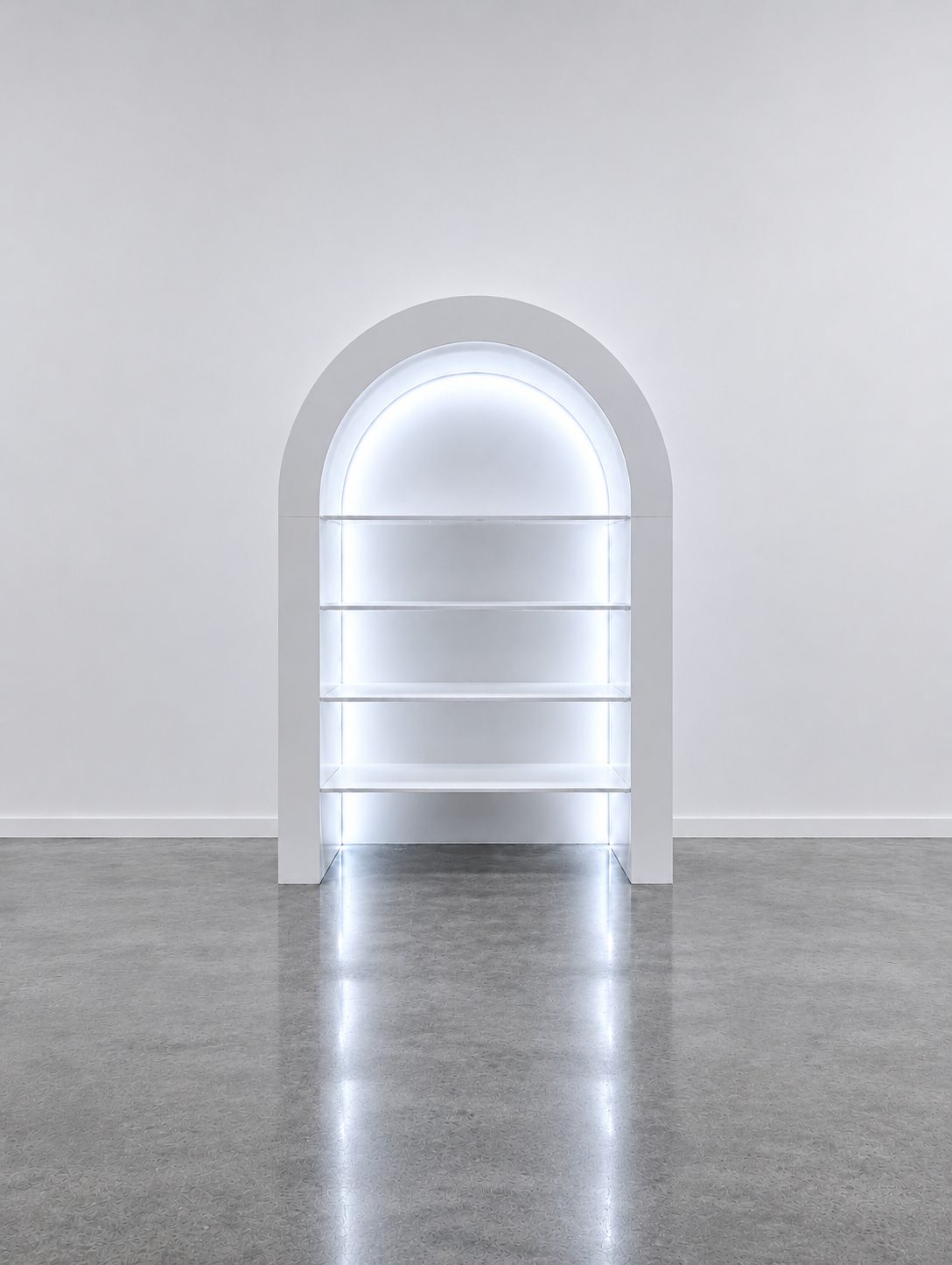 3D arched display with LED lighting white 6000k LED shelves.png