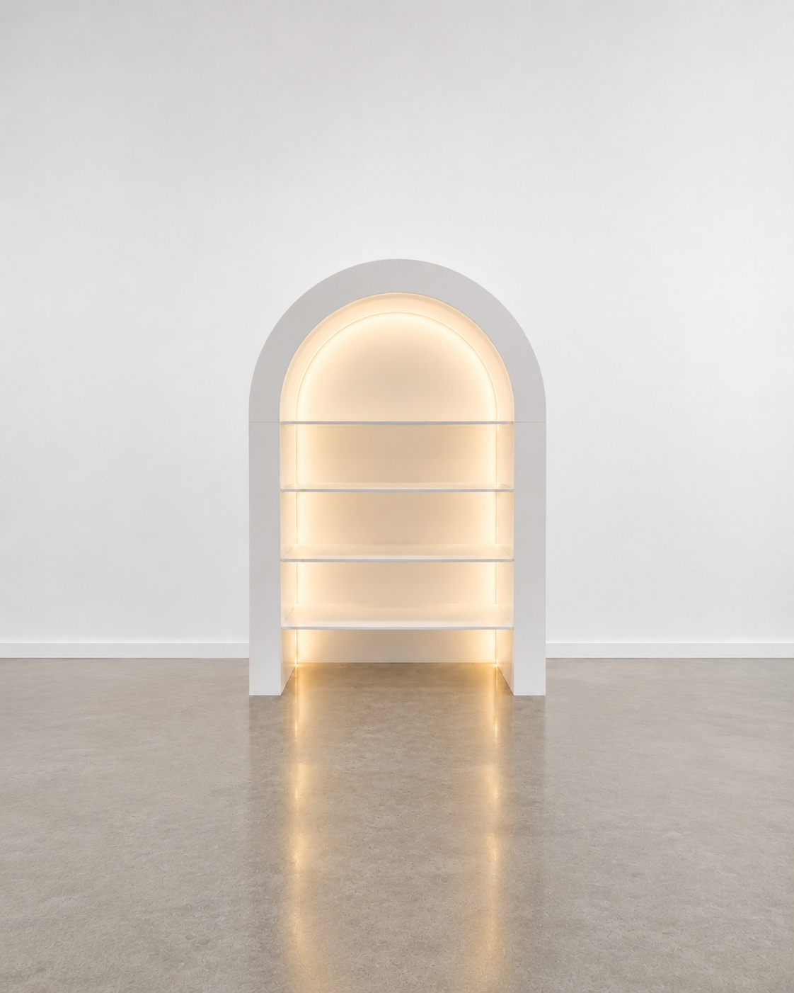 3D arched display with LED lighting white 3000k LED shelves.png