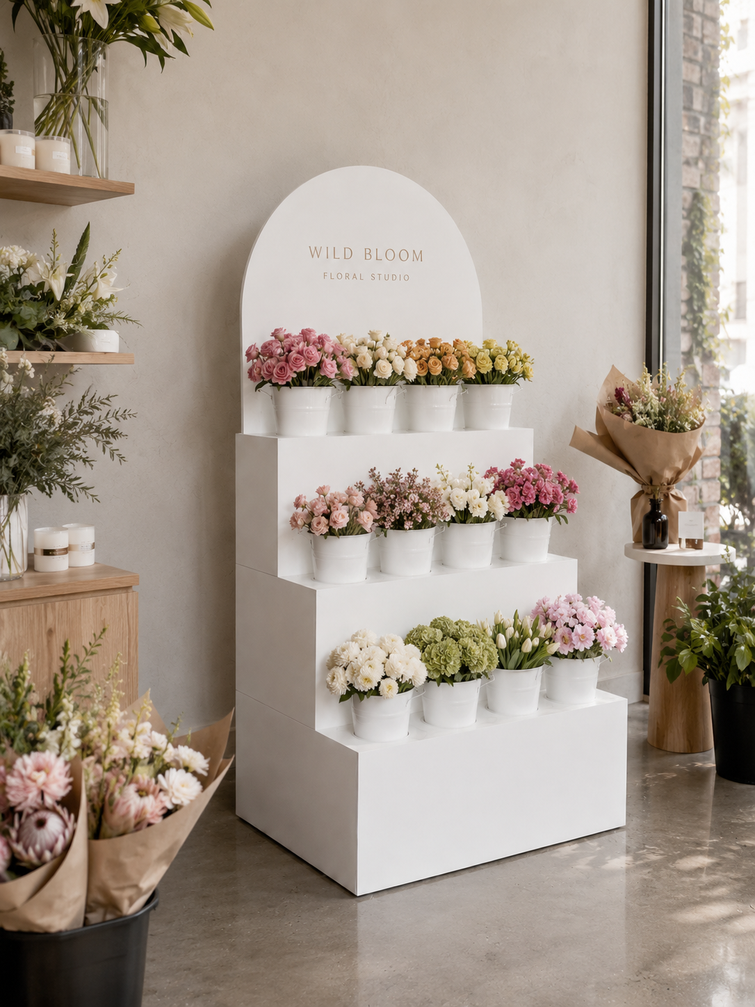 Tiered Flower Display Stand  Event, Retail  Floral Bucket Display store.png