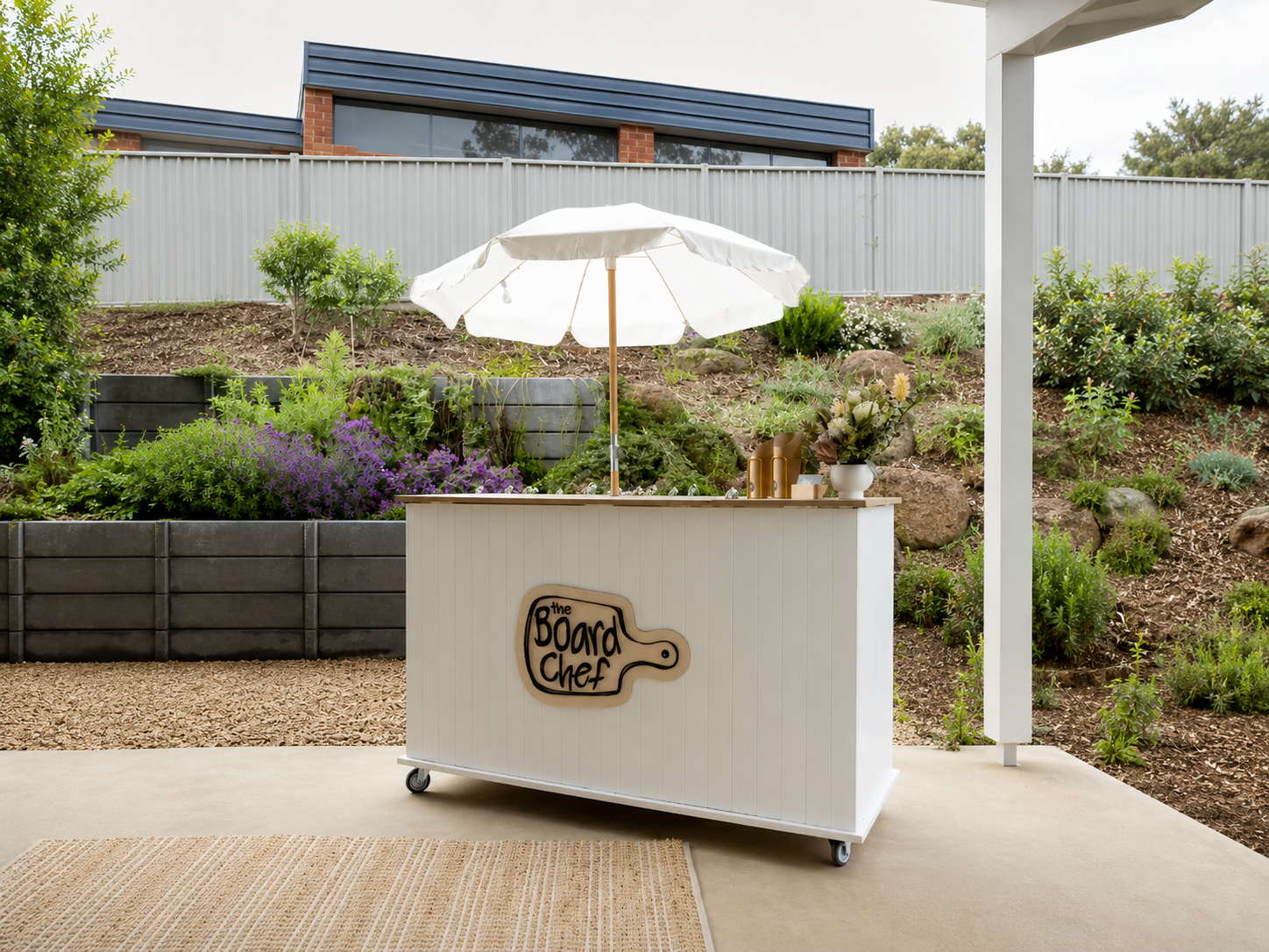 Ribbed white collapsible cart white with timber top landscape.png