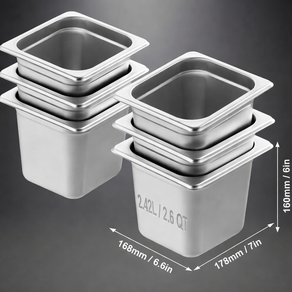 6 Pack Hotel Pans, 16 Size Anti-Jam Steam Pan, 0.8mm Thick Stainless Steel Restaurant Steam Table Pan, 6-Inch Deep Commercial Table Pan, Catering Storage Food Pan, for Industrial & Scientific4.png