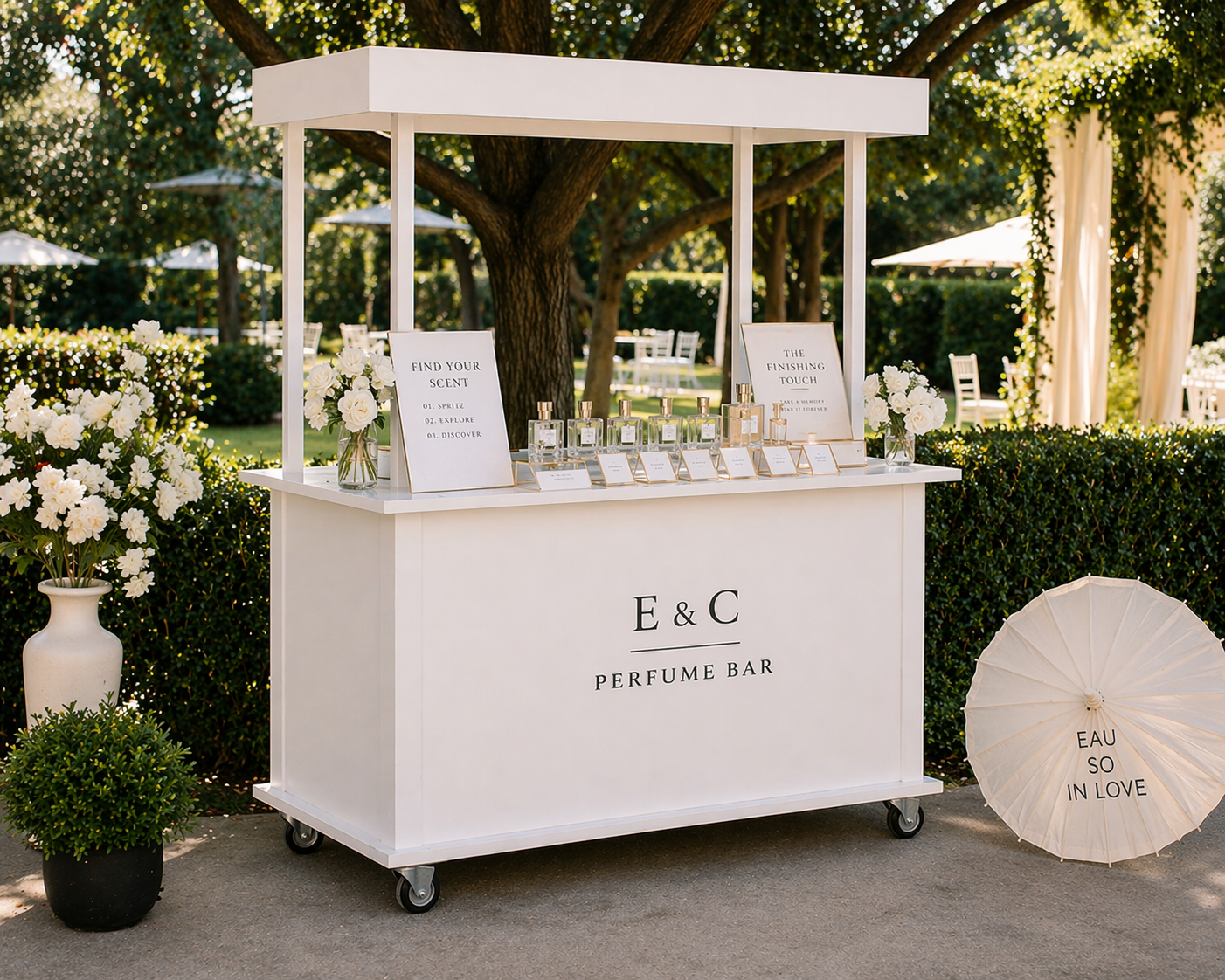 Collapsible event Cart for weddings, events and activations with canopy perfume cart 1.png