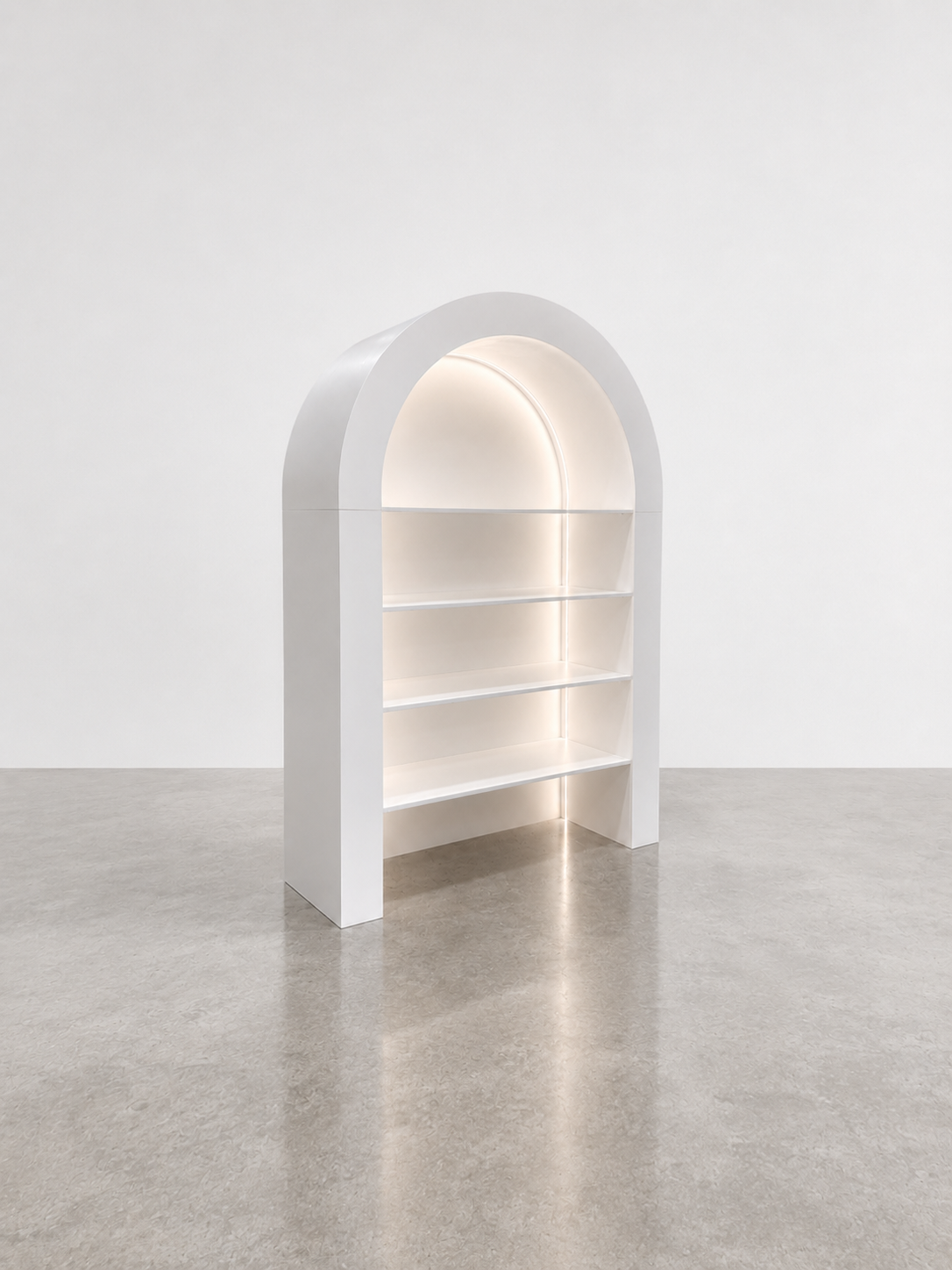 3D arched display with LED lighting white angled side view.png