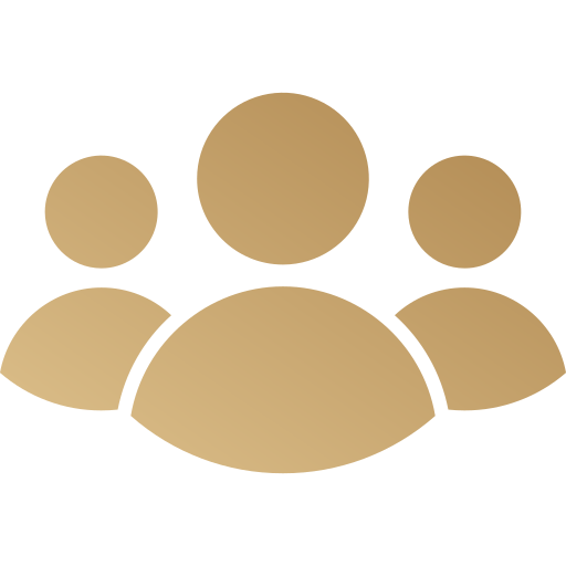 Icon of five abstract human figures in gold color representing a group or team.