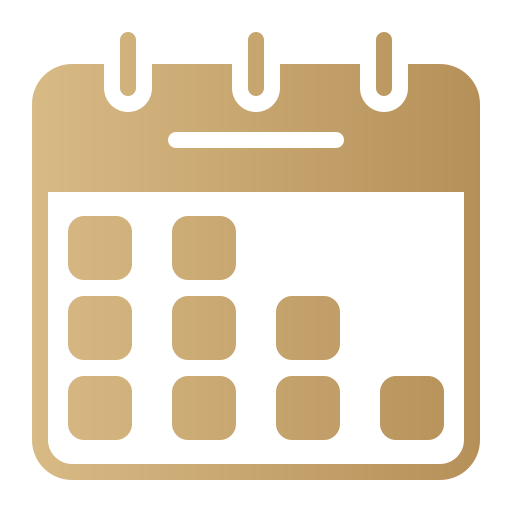Icon of a calendar with a simple grid and three loops at the top.
