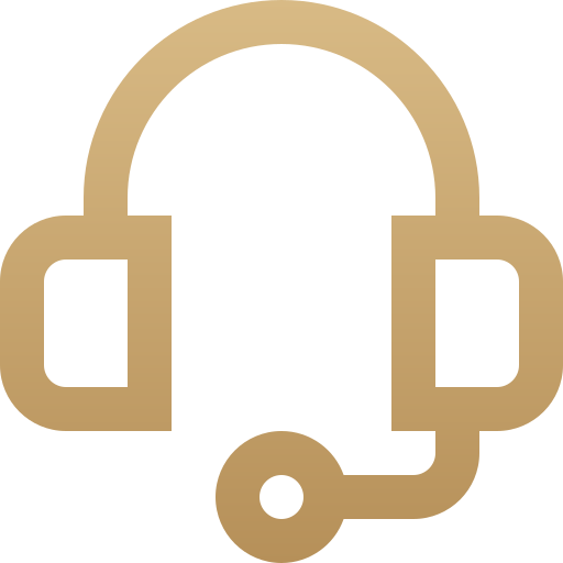 Outline icon of a headset with a microphone.