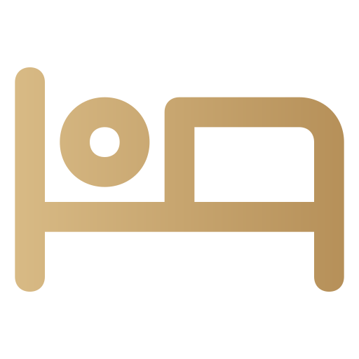 Icon of a bed with a circle on the headboard, representing a bedroom or sleeping area.