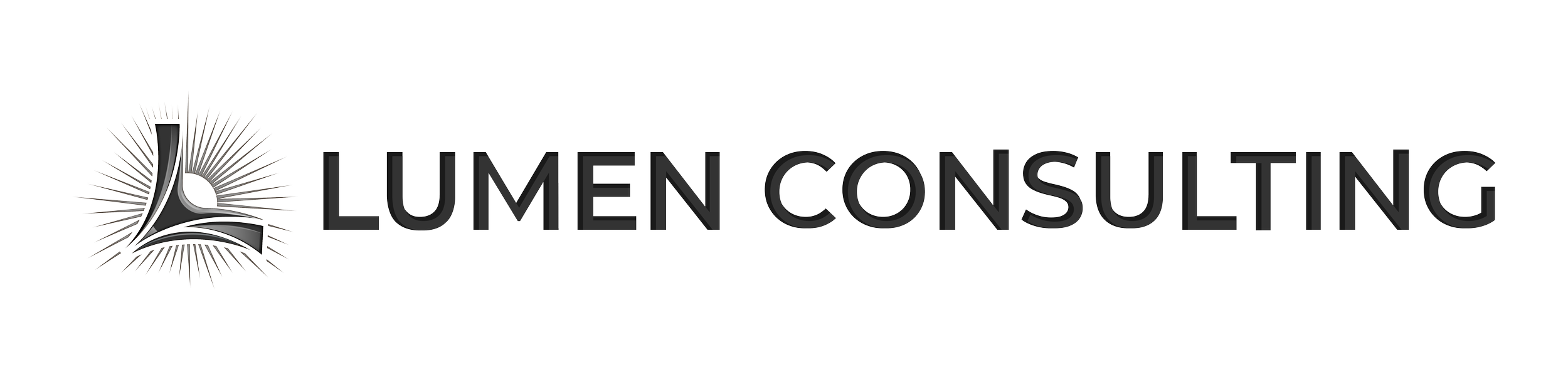 Lumen Consulting logo with a stylized, abstract symbol resembling a curved shape with radiating lines, next to the company name in black text.