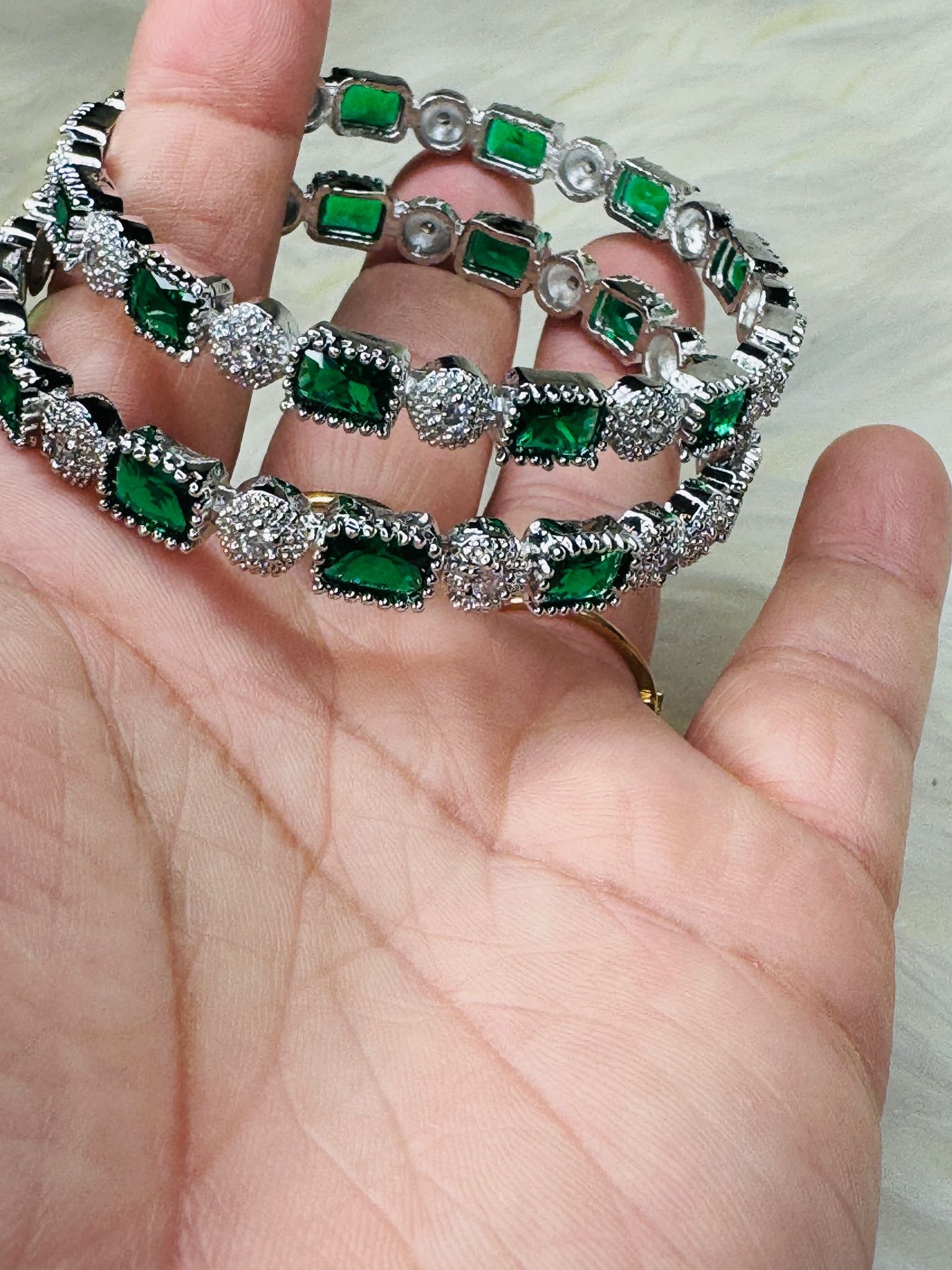 Emerald Elegance Silver Bangles 2 for 25$