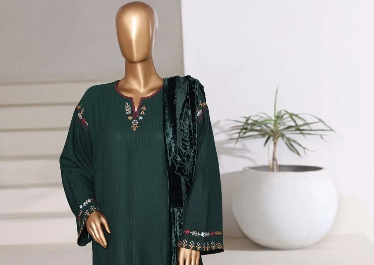 SADABAHAR Luxury Dhanak Outfit with Palachi Shawl - Green