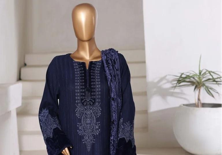 SADABAHAR Luxury Dhanak Suit with Blue Palachi Shawl-Blue