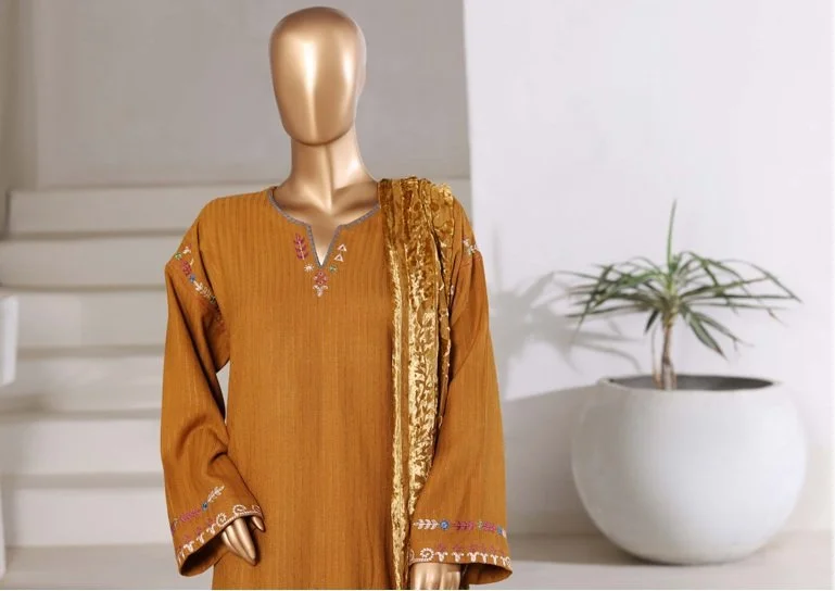 SADABAHAR Luxury Dhanak Suit with Palachi Shawl - Orange