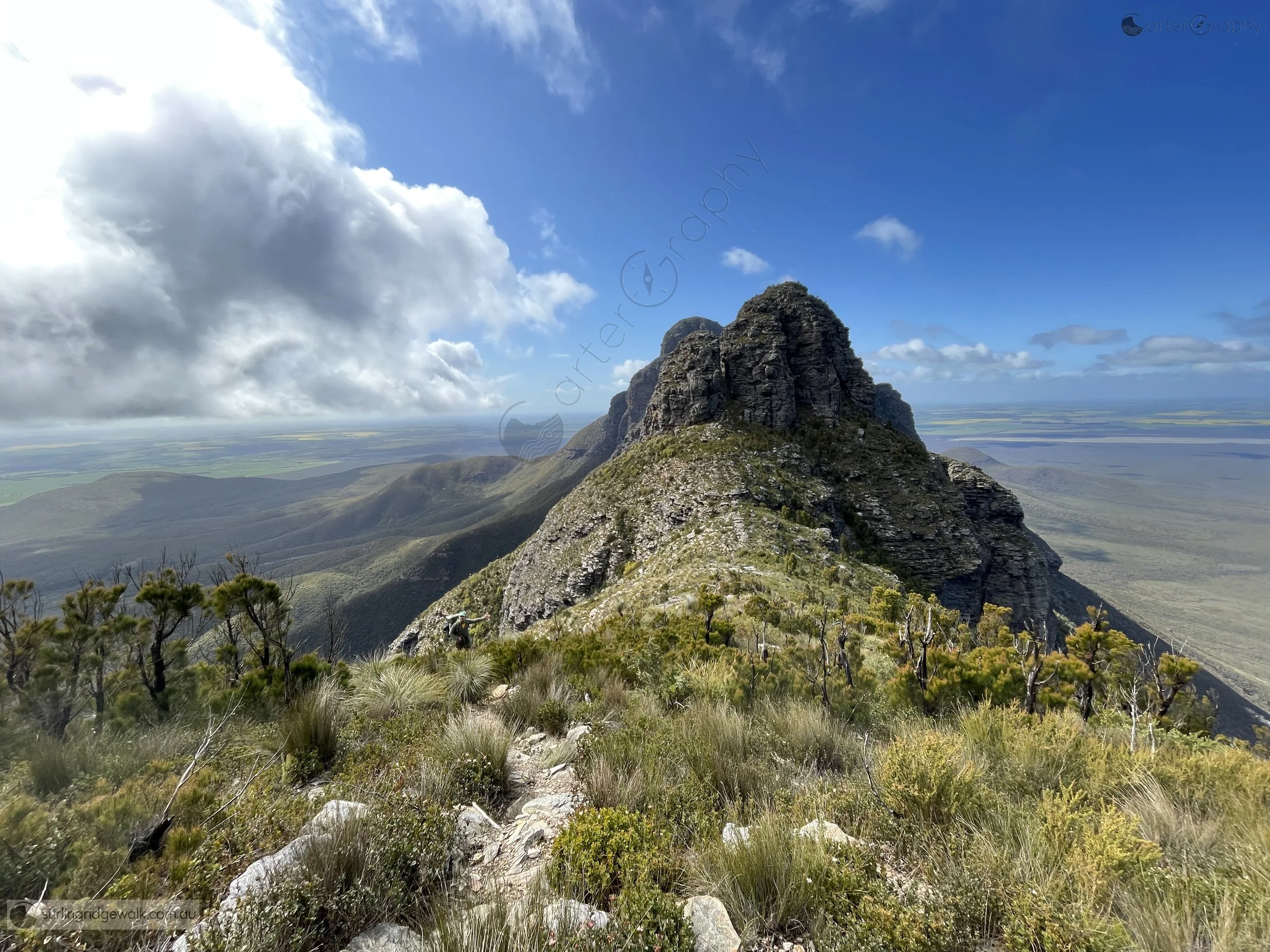 Taken from the ascent to 2nd Arrow, looking east across 3rd Arrow towards Pyungoorup Peak. Ellen Peak is obscured.