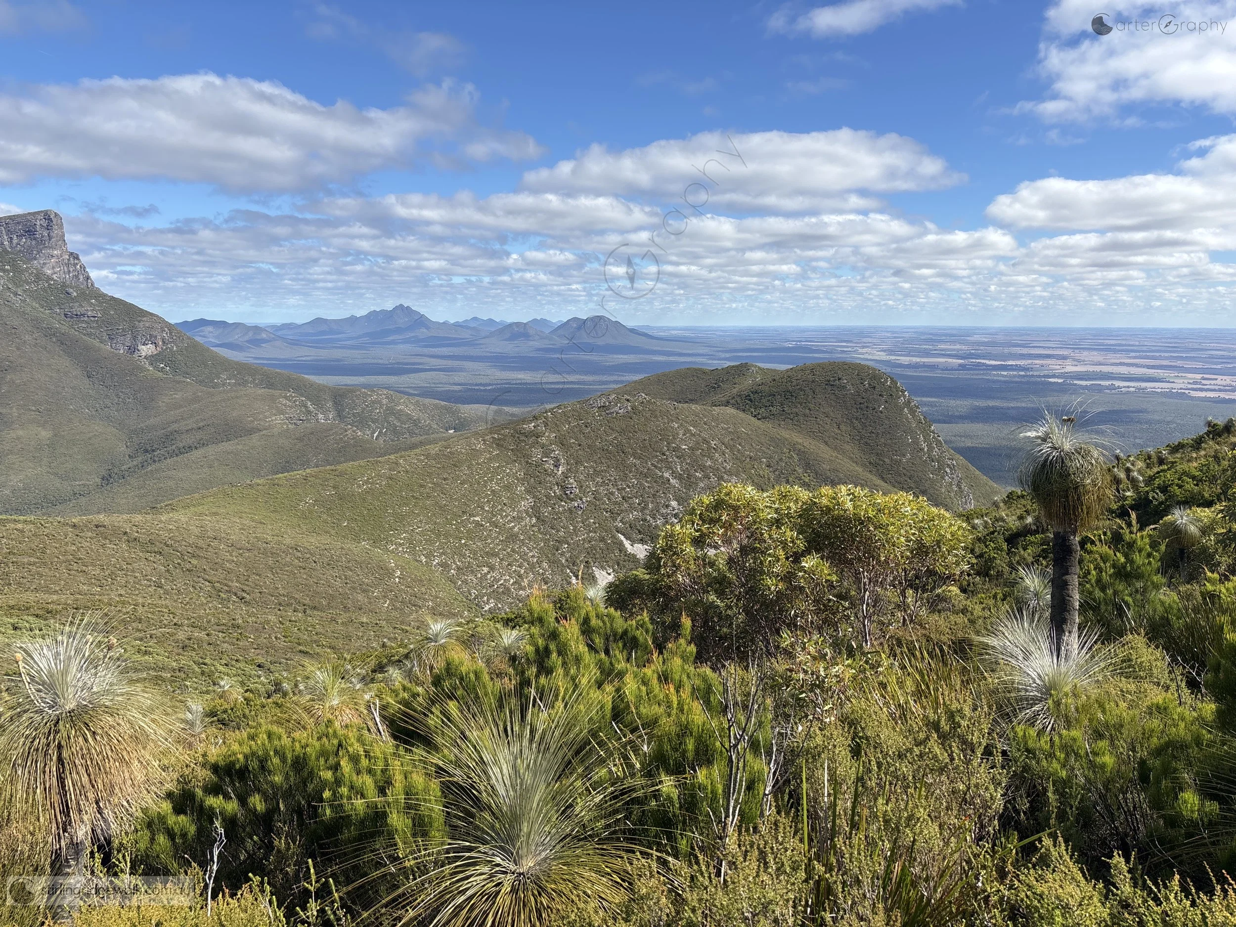 Taken from descent of Isongerup South Peak. Ridgeline to Eucalyptus Col in the foreground.