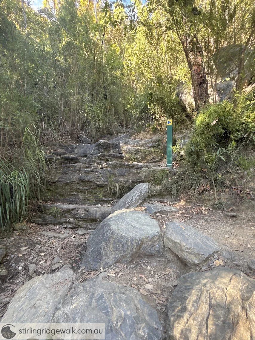 Close to seasonal waterfall if ascending.