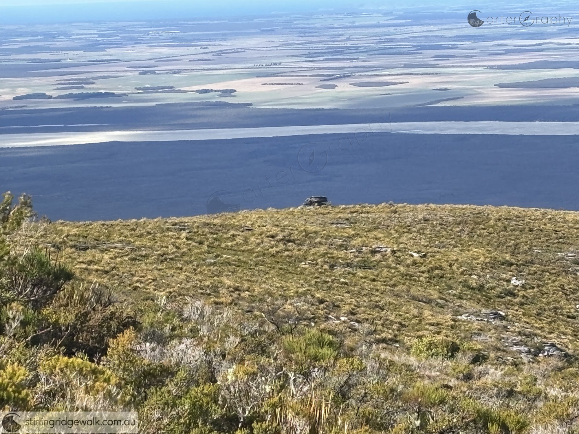 Take 100 metres from Bluff Knoll summit, closer view of Giants Cairn on East Bluff. The SRW track passes to the north of the cairn.