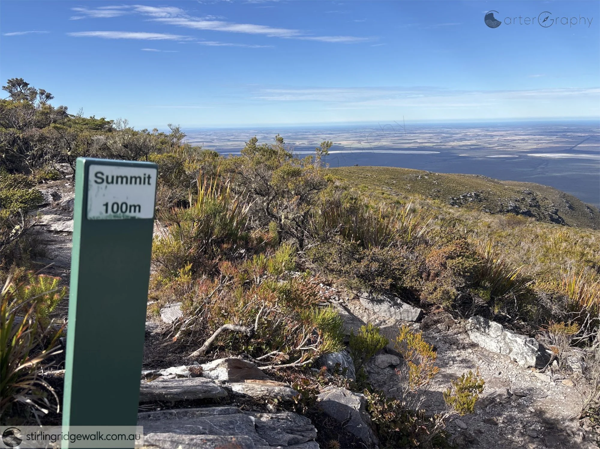 Taken from the Bluff Knoll track, 100 metres from the Bluff Knoll summit. Giants Cairn is visible in the centre of the photograph and provides an extremely useful landmark when navigating around the Bluff Knoll area.