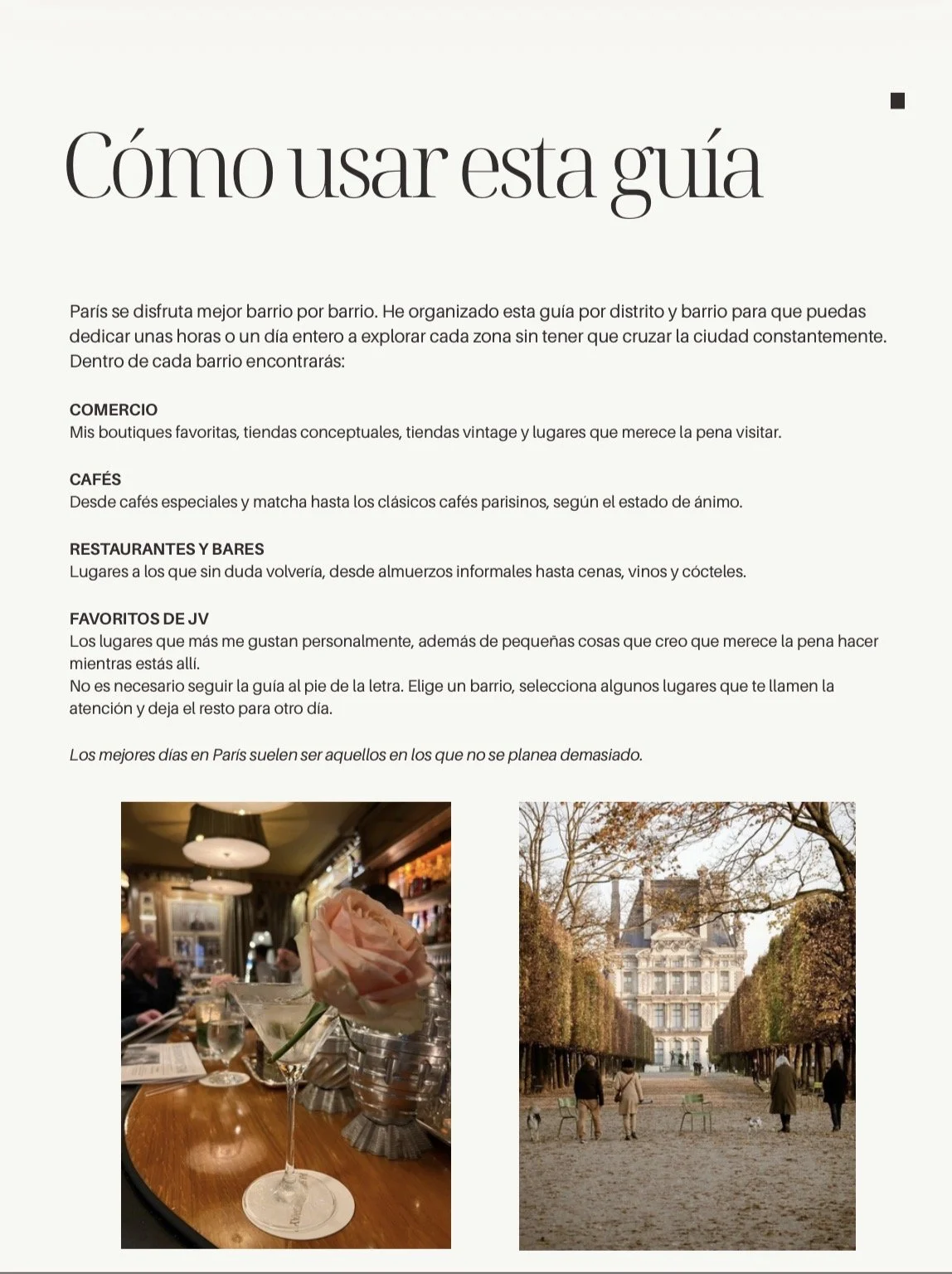 Guía de viaje a París con restaurantes, cafés, bares, tiendas, barrios y rutas a pie