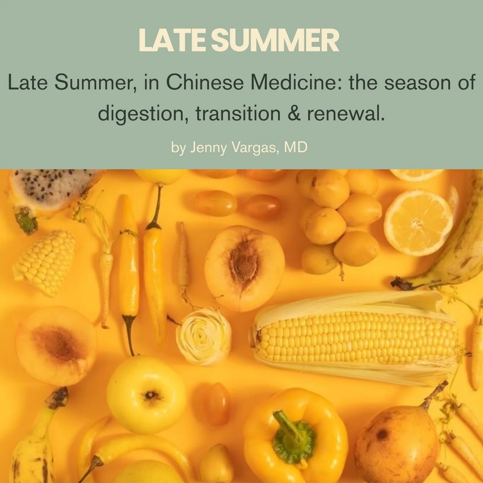 Late Summer, guía gratuita de medicina china y alimentación por Jenny Vargas, MD