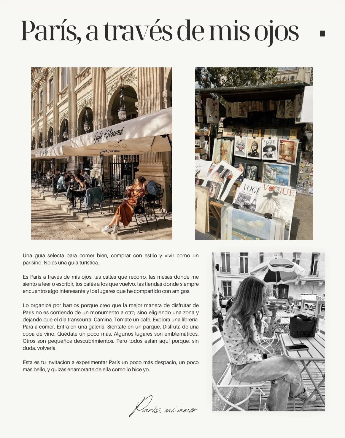 Guía de viaje a París con restaurantes, cafés, bares, tiendas, barrios y rutas a pie