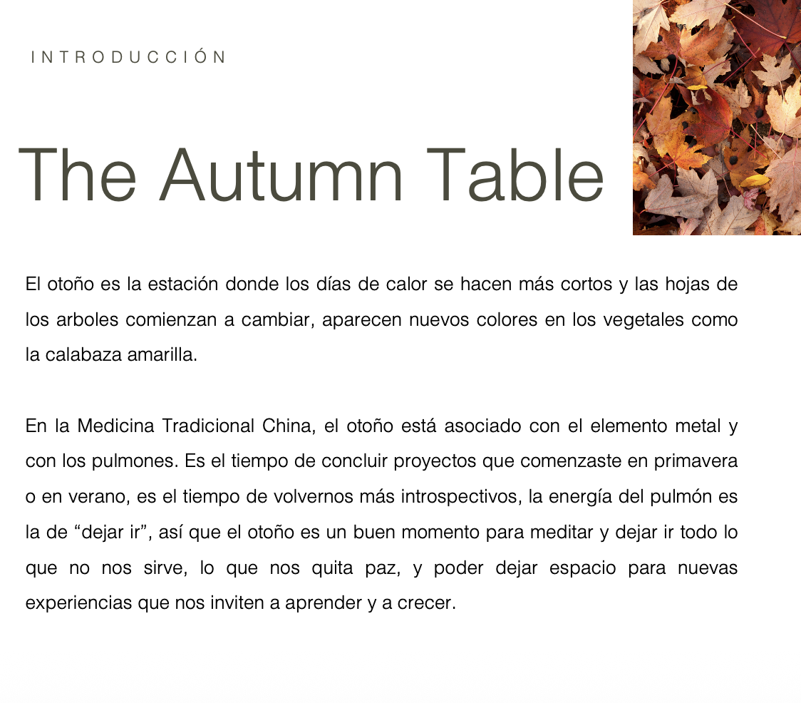 The Autumn Table by Jenny Vargas, 106-page autumn recipe book inspired by Traditional Chinese Medicine