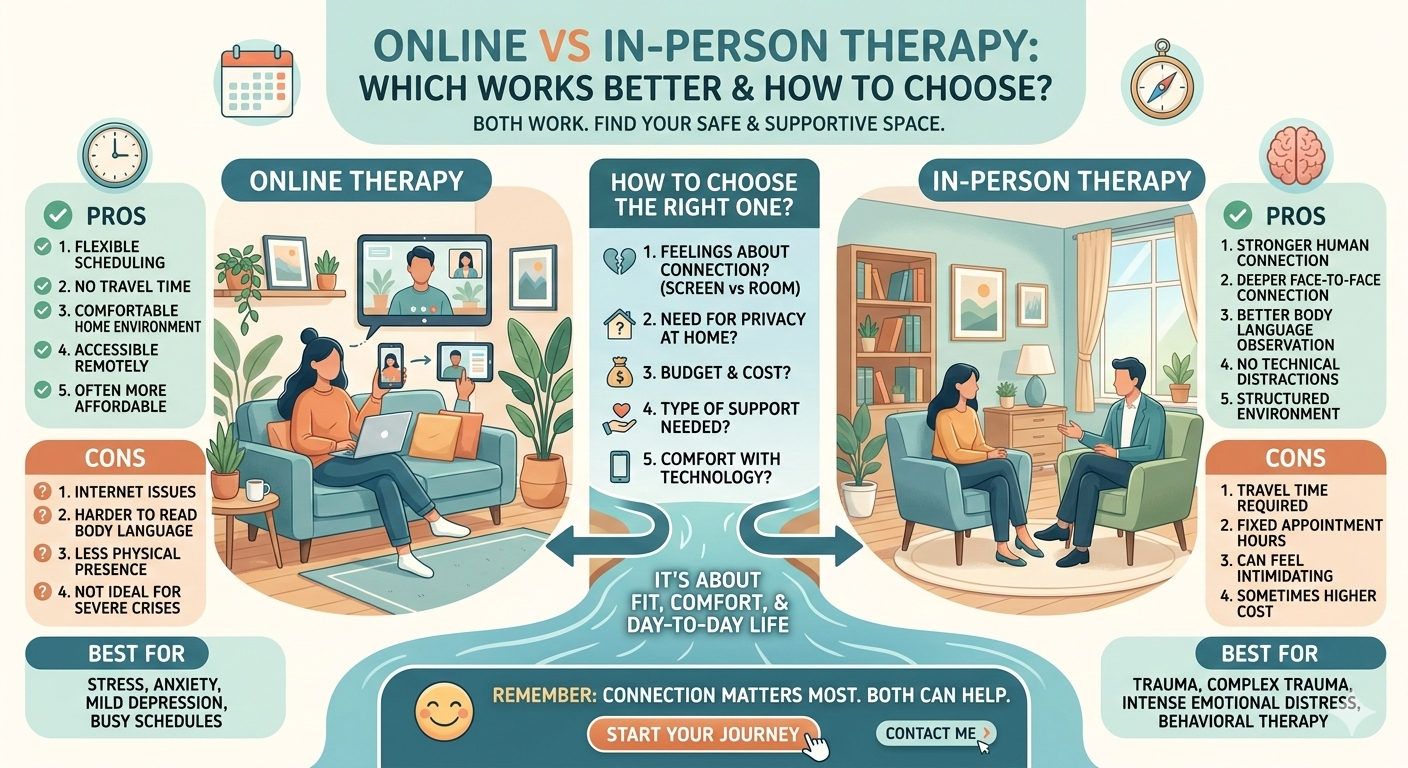Online vs In-Person Therapy: Which Works Better &amp; How to Choose the Right One?&nbsp;