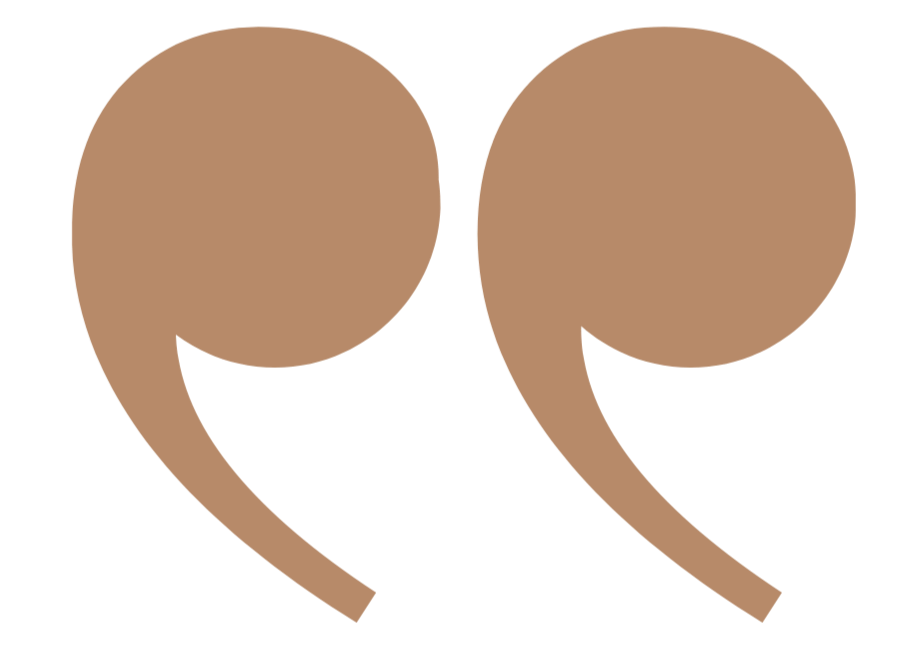 Two large, brown quotation marks facing each other.