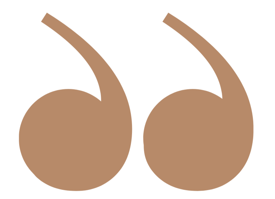 Two brown quotation marks on a black background.