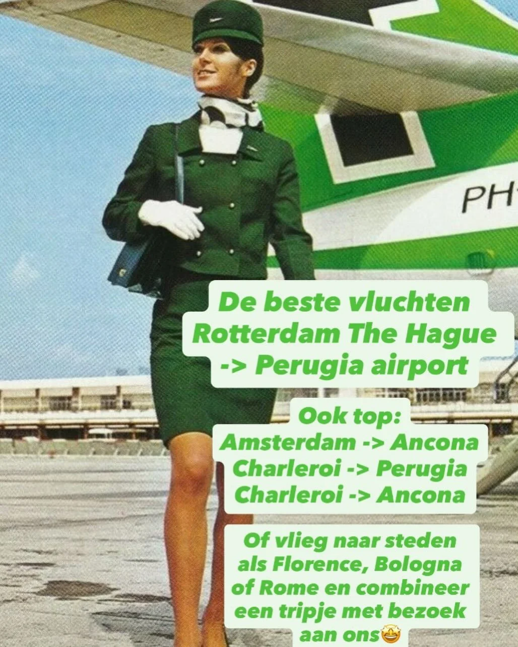 De beste vluchten vanaf:

 ✈️ Rotterdam The Hague -> Perugia airport 
( steeds meer vluchten vanaf mei-okt )

✈️ Amsterdam - Ancona

✈️ Charleroi - Perugia

✈️ Charleroi - Ancona

Of vlieg naar steden als Florence, Bologna of Rome en combineer een