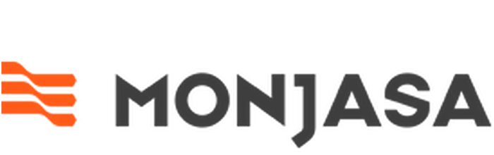 The Monjas logo with a colorful design element on the left.