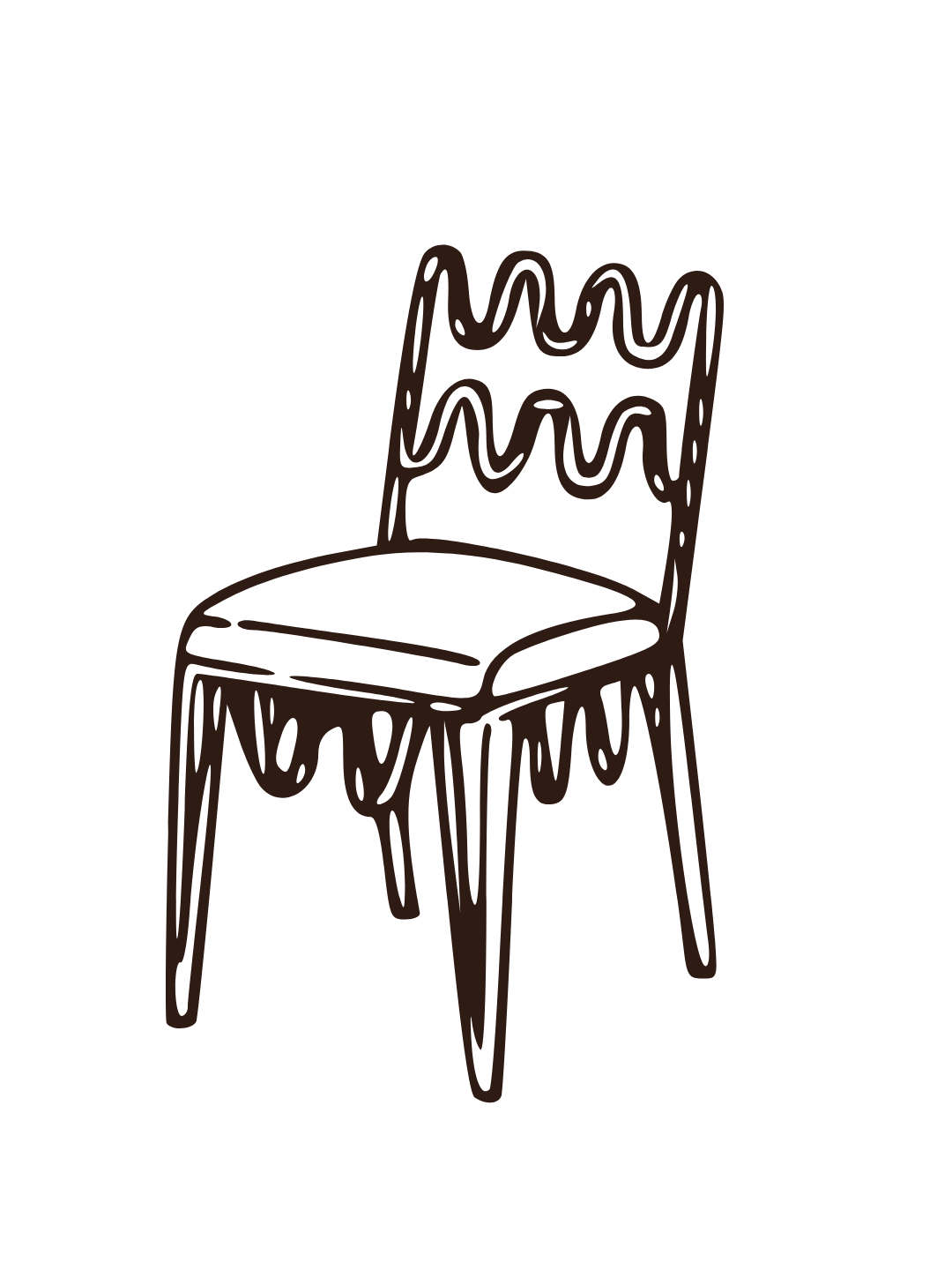 A minimalist line drawing of a wooden chair with a woven backrest and seat.