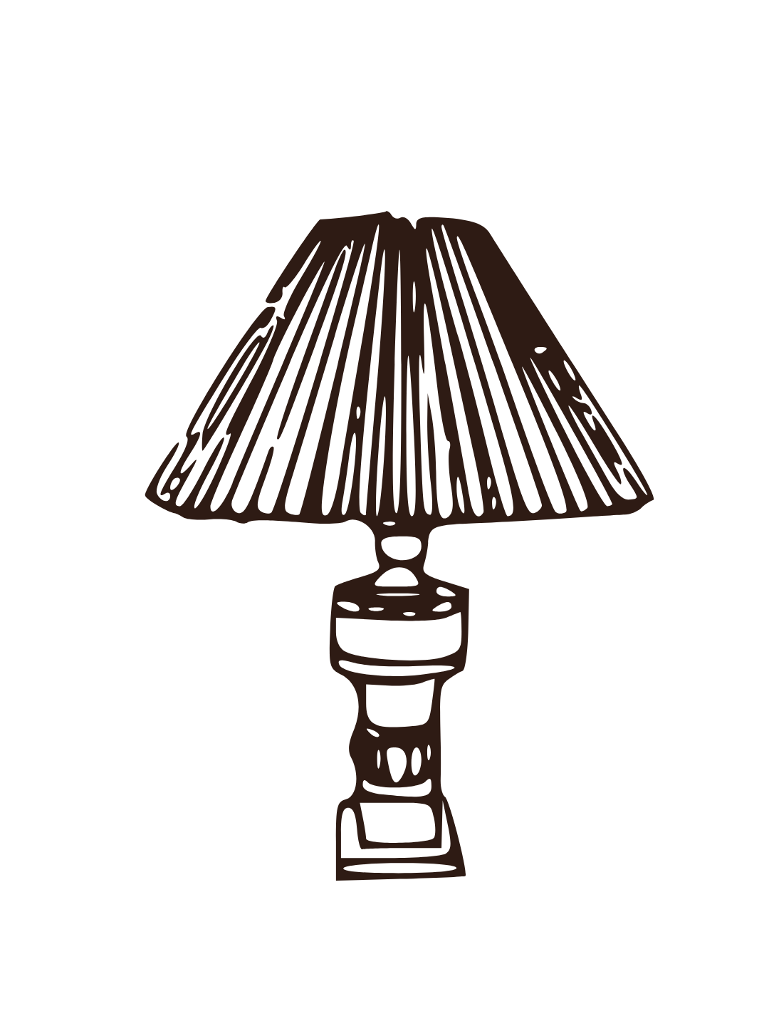 Hand-drawn illustration of a table lamp with a pleated lampshade and a rectangular base.