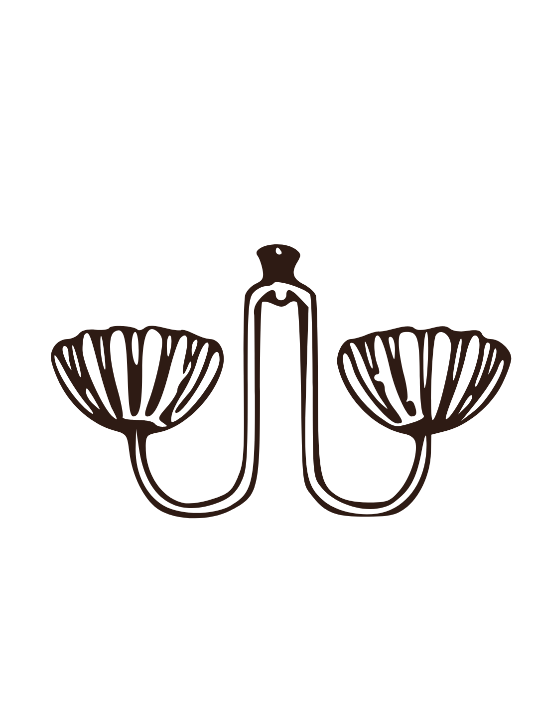 A minimalist line drawing of a cannabis leaf with a lighter in the center. The leaf has two fan-shaped sections on each side of the lighter.