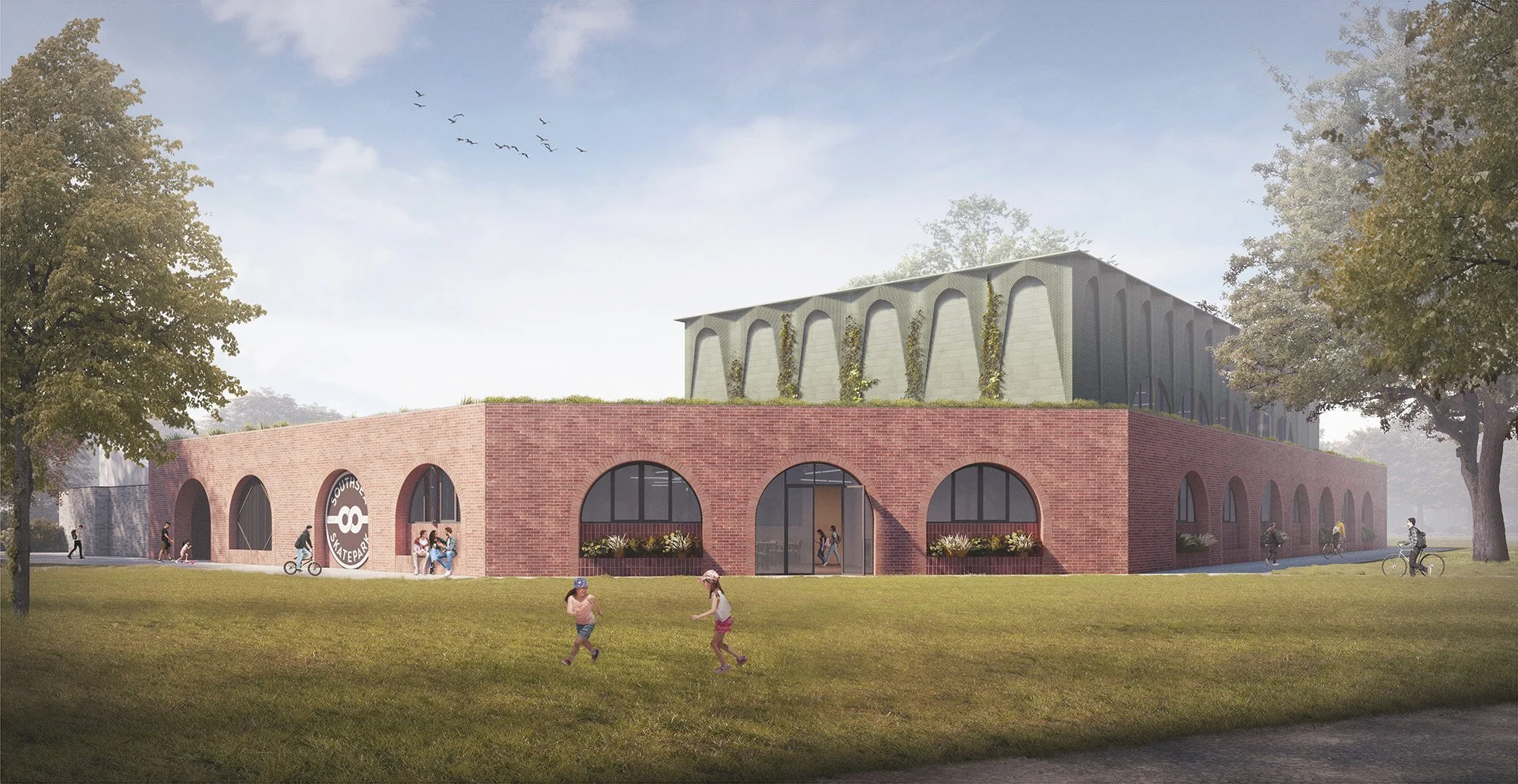 Paul Cashin Architects design for Southsea Skatepark, a new indoor skate and BMX facility on Southsea Common, Portsmouth