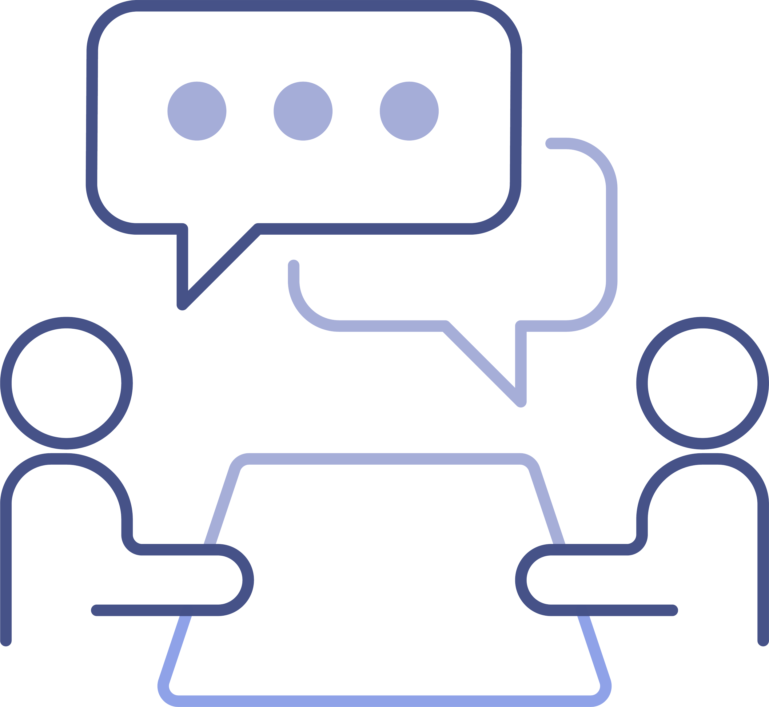 Line drawing of two business people discussing strategy
