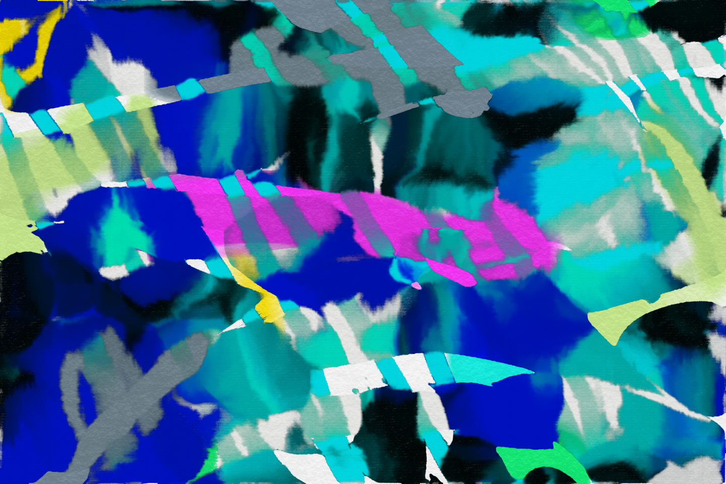 Abstract colorful artwork framed on a white wall.