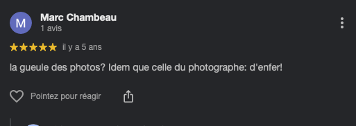 Capture d'écran d'une critique en ligne en français.